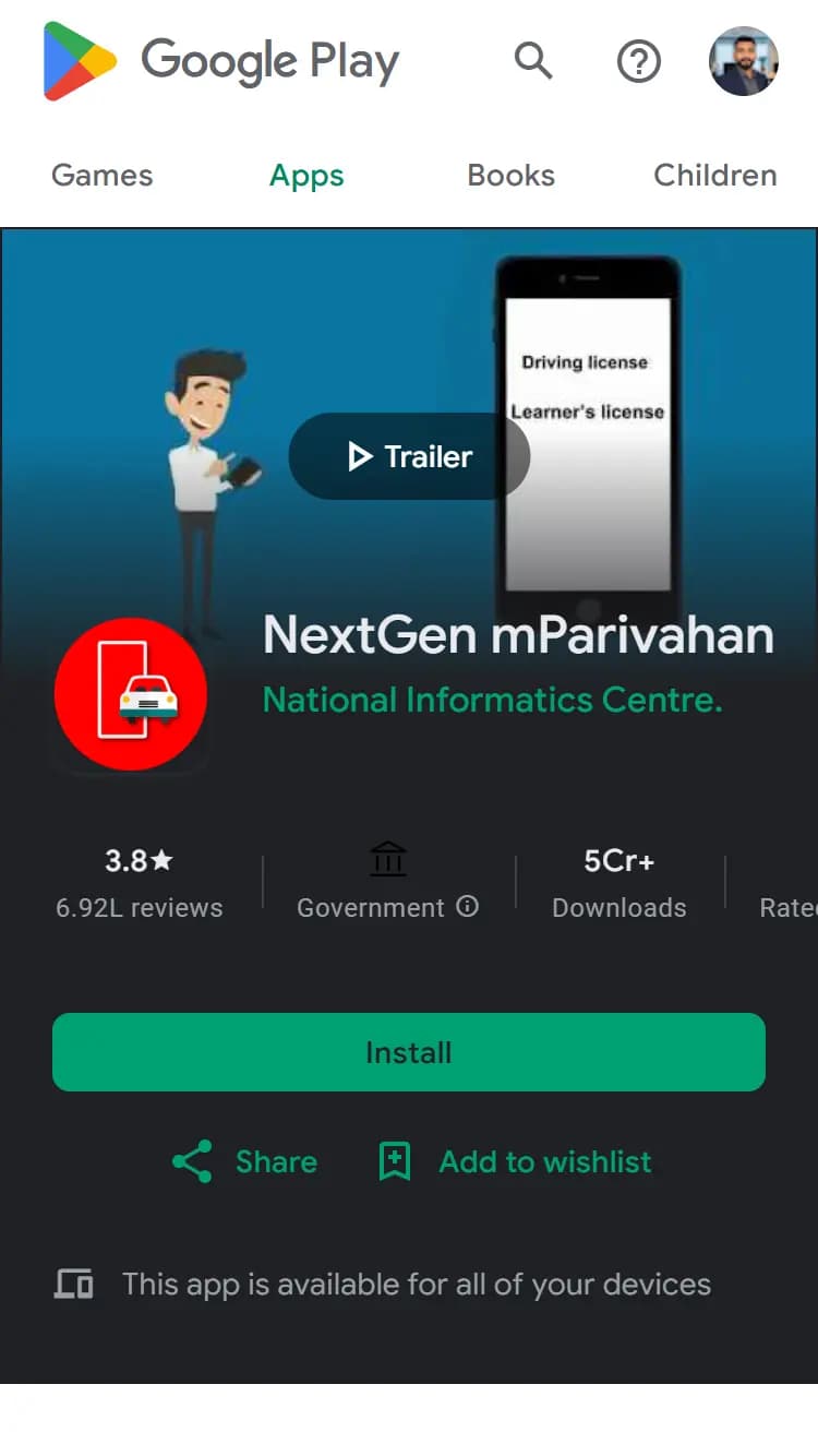 mParivahan app screenshot